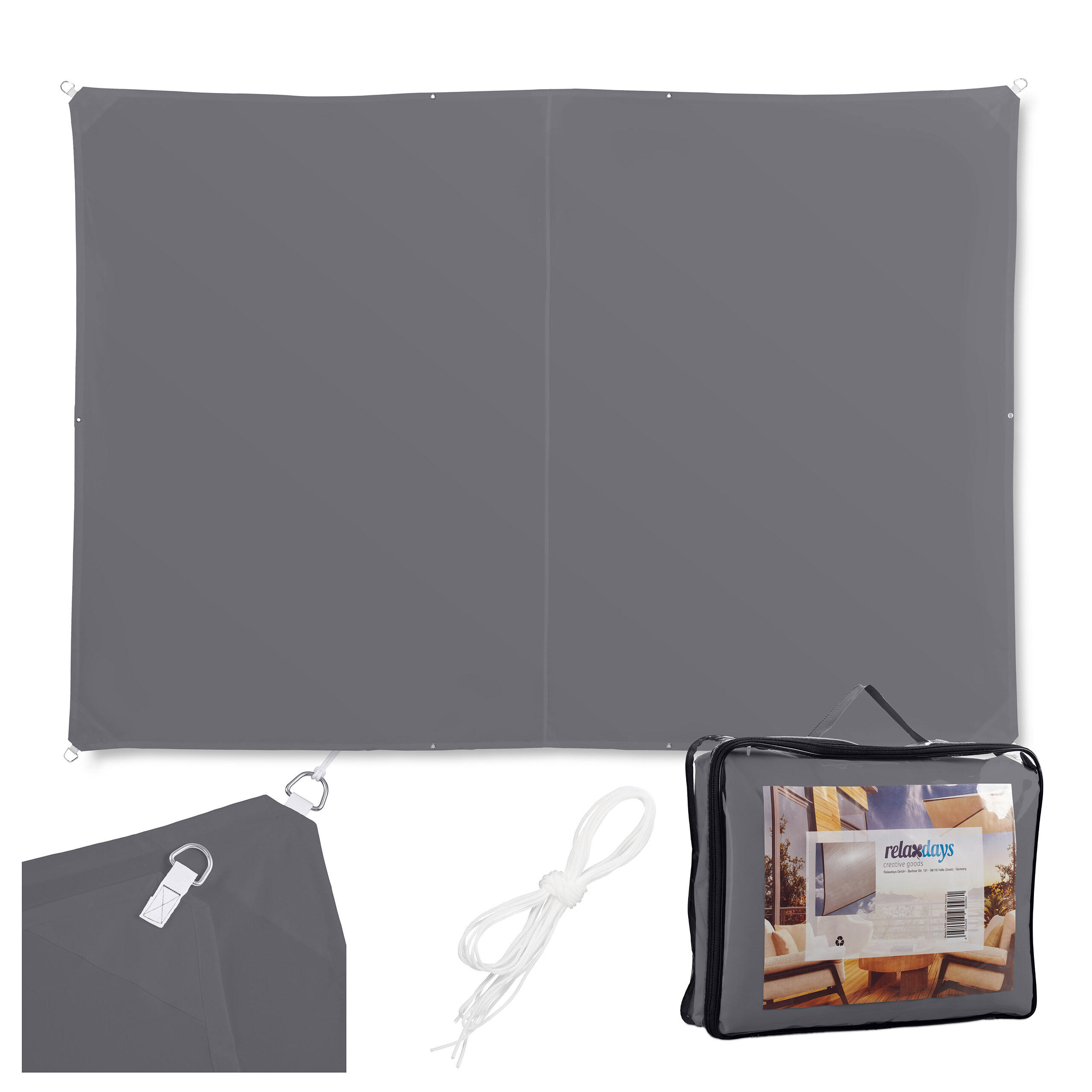 SONNENSEGEL - Anthrazit, Textil/Metall (300/200cm) - Relaxdays