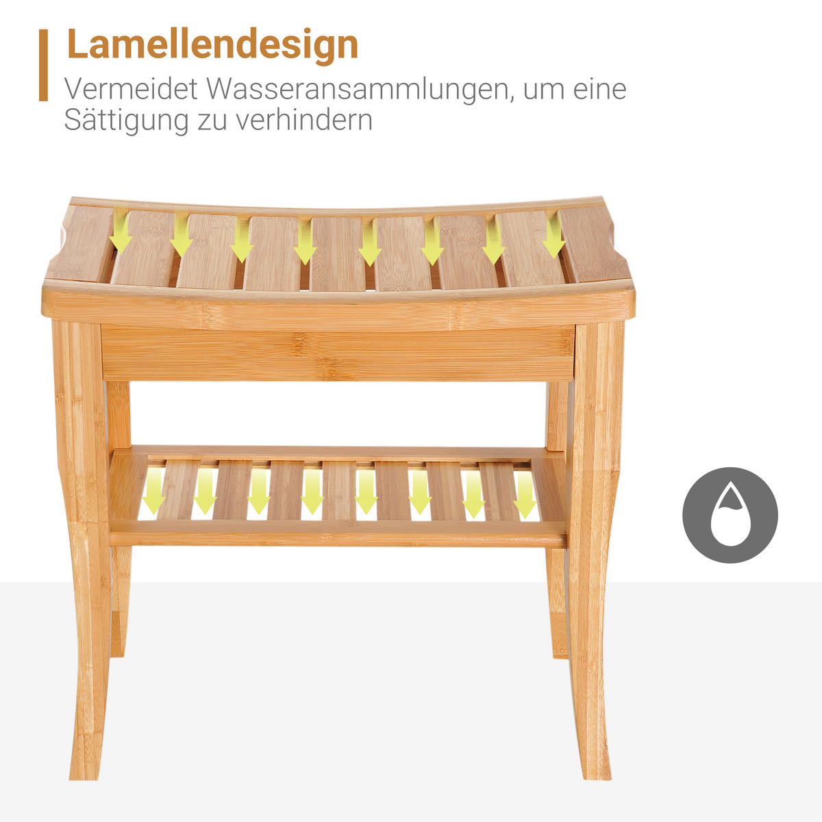 DUSCHHOCKER DE-10530 mit Ablage & Bambus Natur - Naturfarben, Naturmaterialien (26/44.5/47.5cm) - ComfortXL