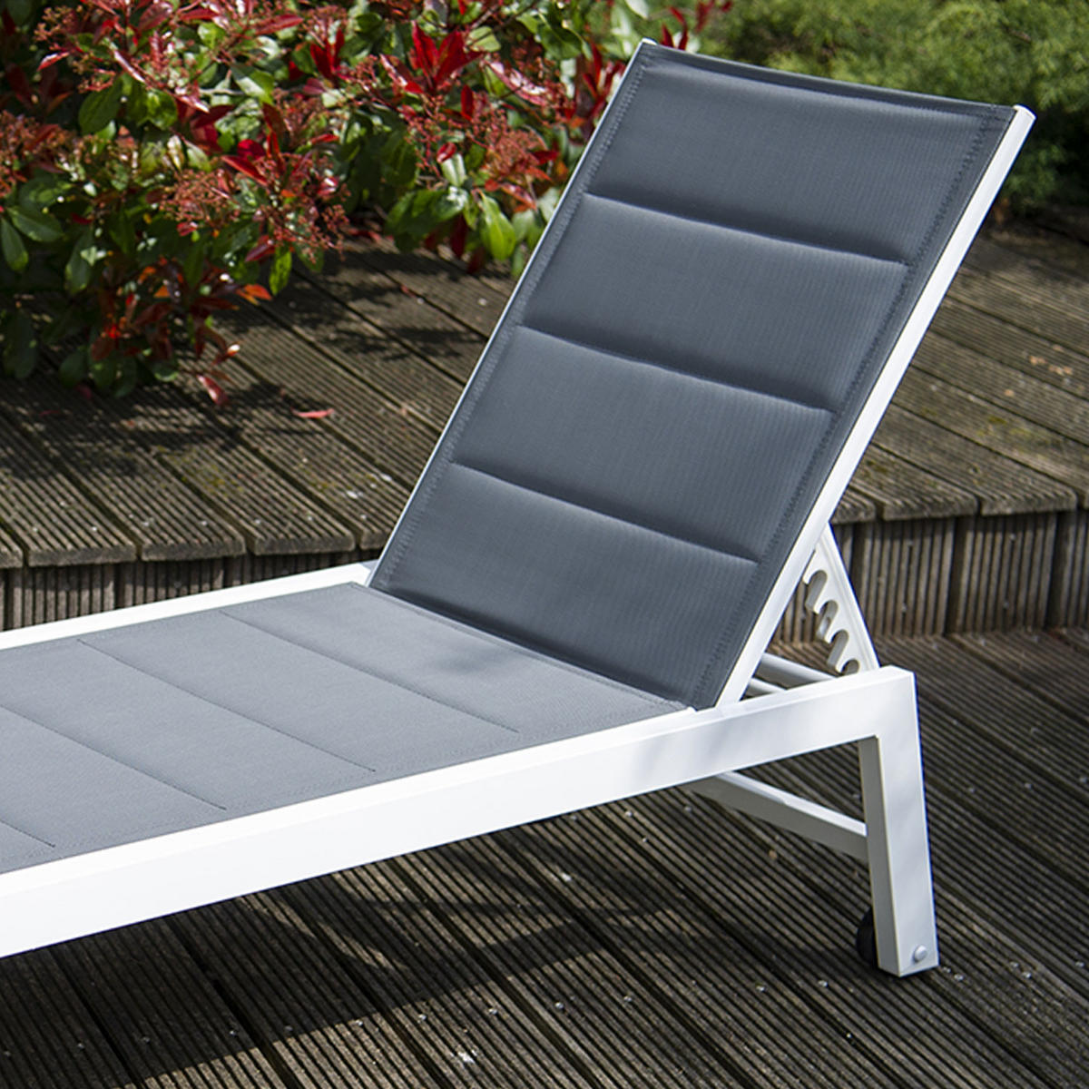 SONNENLIEGE Barbados Grau und Weiß - Grau, Metall (61/95/198cm) - Happy Garden