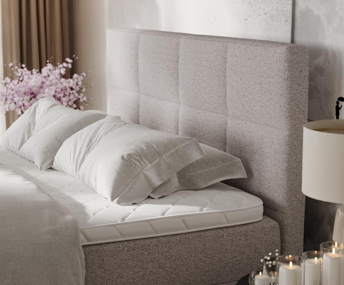 BOXBETT Velto 180/200 cm Beige im Riva Stoff - Beige/Schwarz, Holz/Holzwerkstoff (180/200cm) - AltaBeds