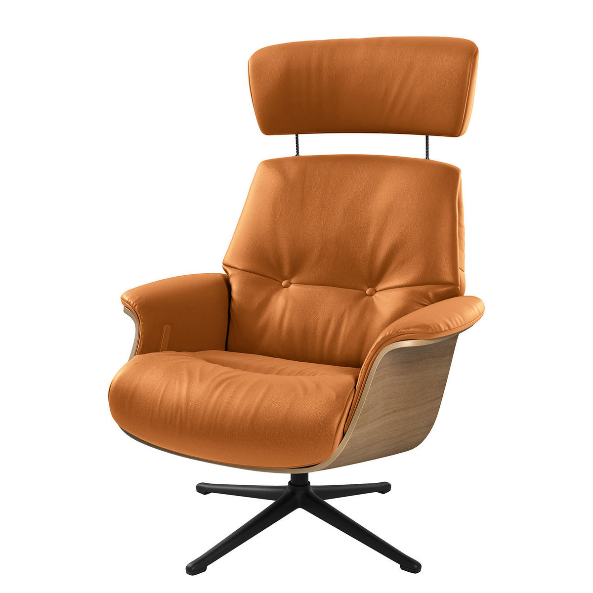 SESSEL - manuell verstellbar - Cognac/Schwarz, Leder/Metall (83/110/88cm) - home24