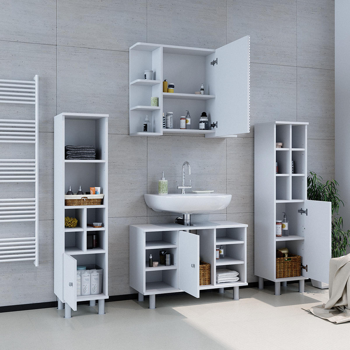 MIDISCHRANK Fynn Weiß 30 x 130.6 cm große Tür - Weiß, Holzwerkstoff (30/130.6/30cm) - Vicco