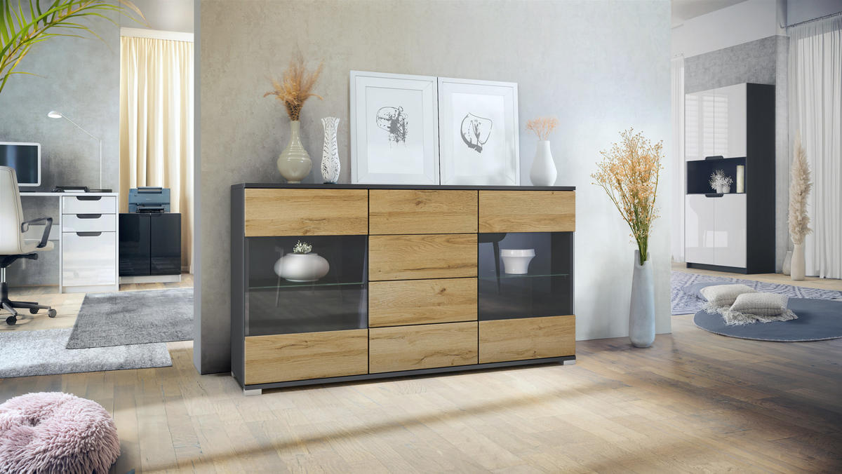 SIDEBOARD Bari Eiche Natur - Eichefarben, Holzwerkstoff (138.5/75.5/35cm) - Vladon