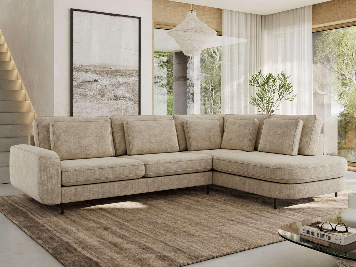 ROHOVÁ SEDAČKA CALENO L - Béžová hladký senil - Levá Strana - černá/béžová, kov/textil (317/225cm) - MKS