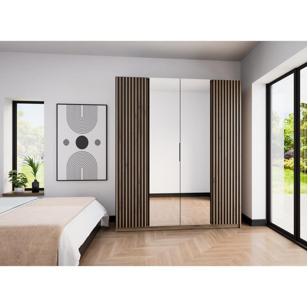 DREHTÜRENSCHRANK Kaya 200/62/239 4-Türig mit zwei Spiegel - Eichefarben/Schwarz, Holzwerkstoff (200/239/62cm) - Beautysofa