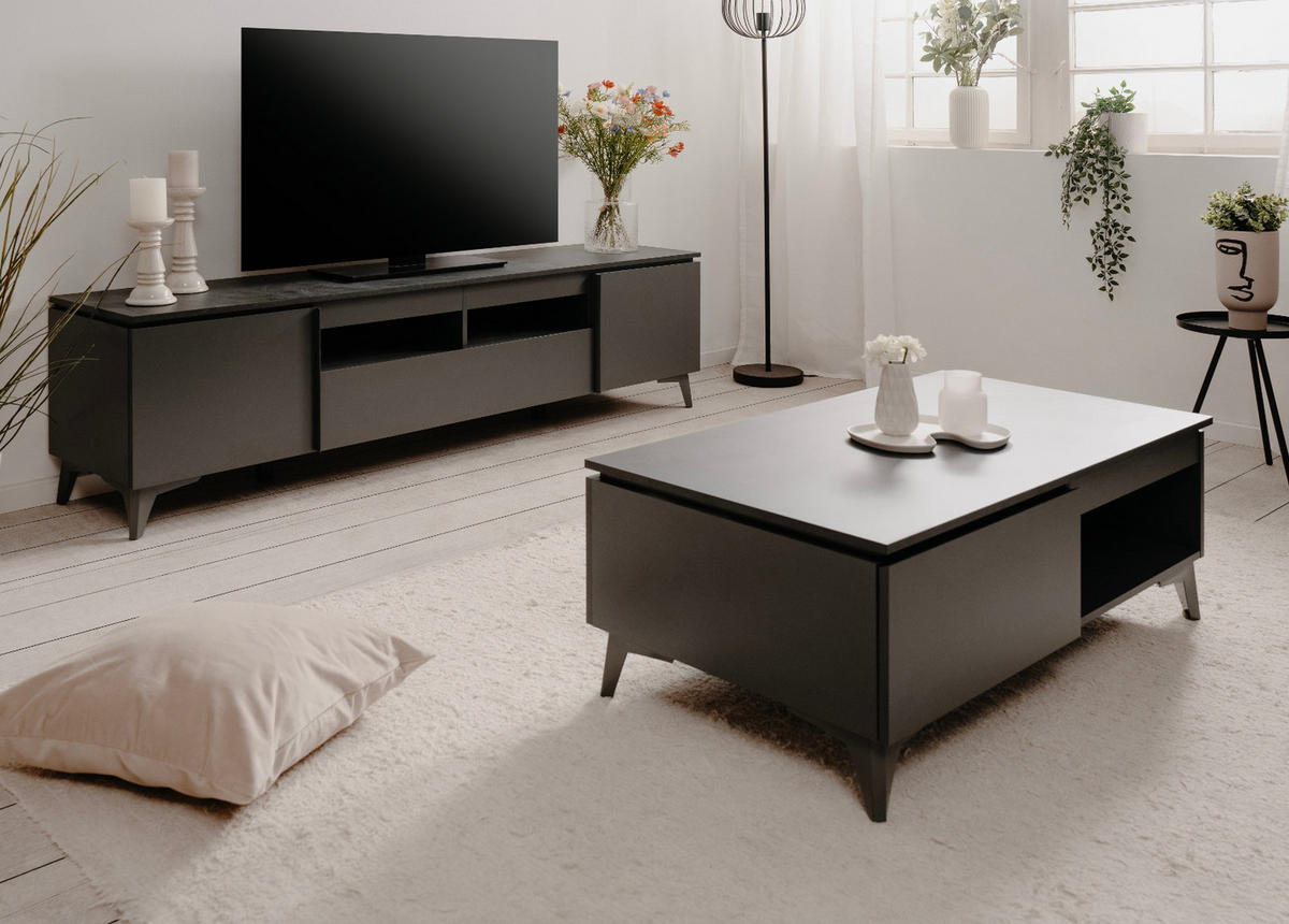 COUCHTISCH grau, Schiefer 100 cm, Wohnzimmertisch mit Schublade - Schieferfarben/Dunkelgrau, Holzwerkstoff/Kunststoff (55/100/40cm) - Furn.Design