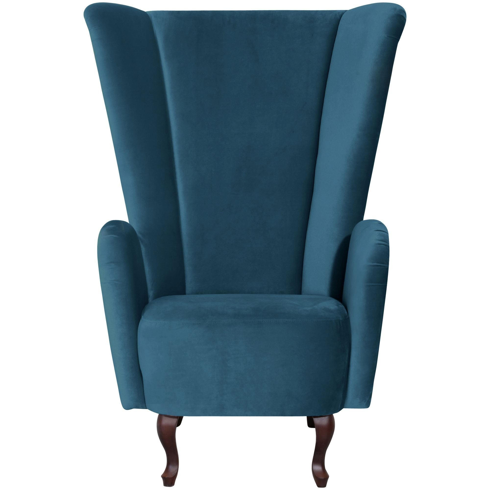 HOCHLEHNSESSEL Kailey Bezug Samtvelours Buche nussbaum dunkel / petrol - Blau, Kunststoff (96/122/89cm) - 58aufmkessel