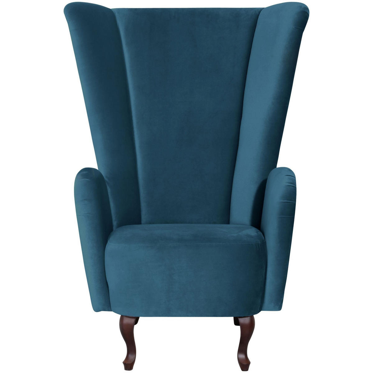 HOCHLEHNSESSEL Kailey Bezug Samtvelours Buche nussbaum dunkel / petrol - Blau, Kunststoff (96/122/89cm) - 58aufmkessel