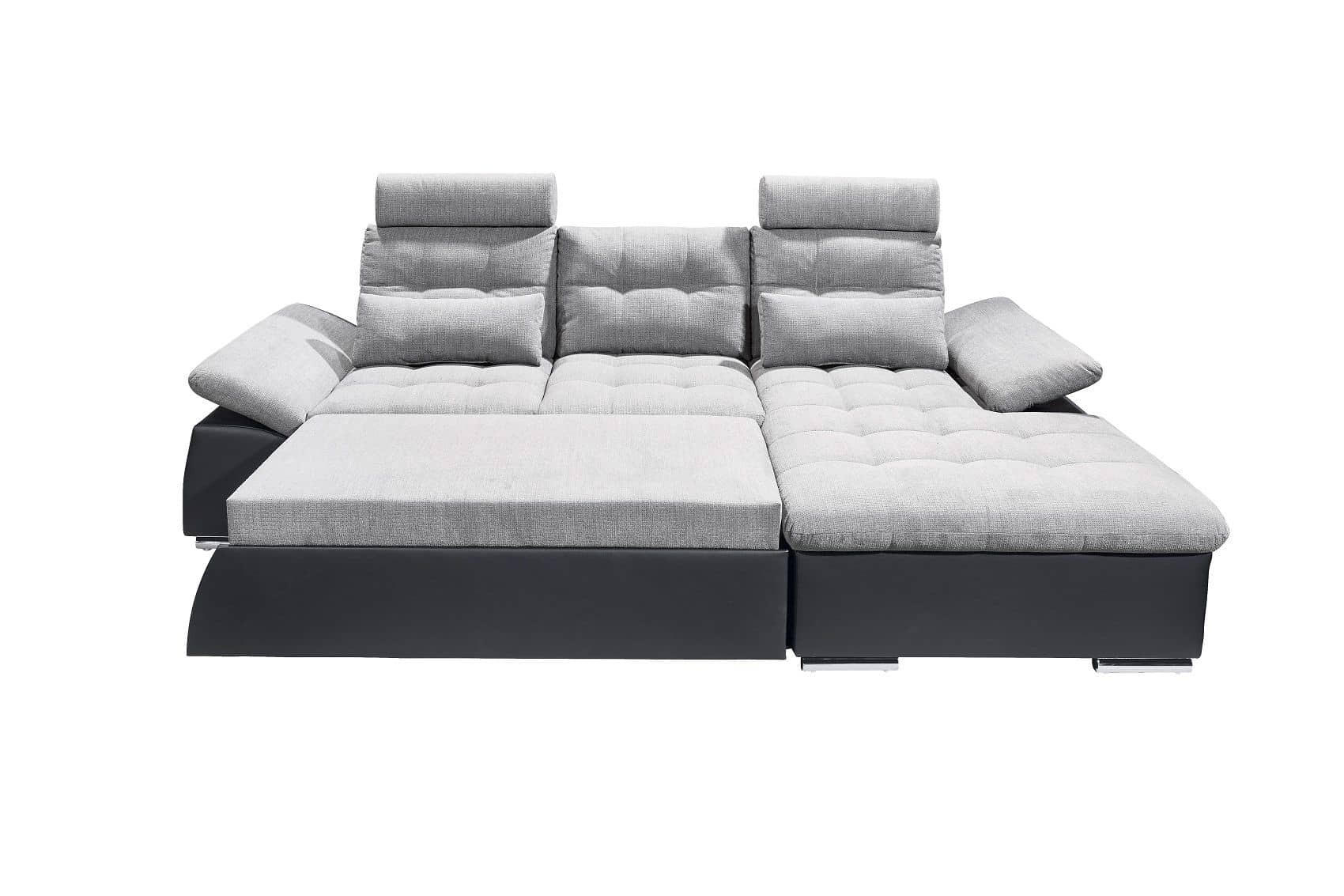 ECKSOFA mit Schlaffunktion und verstellbaren Armlehnen - Chromfarben/Hellgrau, Kunststoff/Textil (170/268cm) - ed exciting design