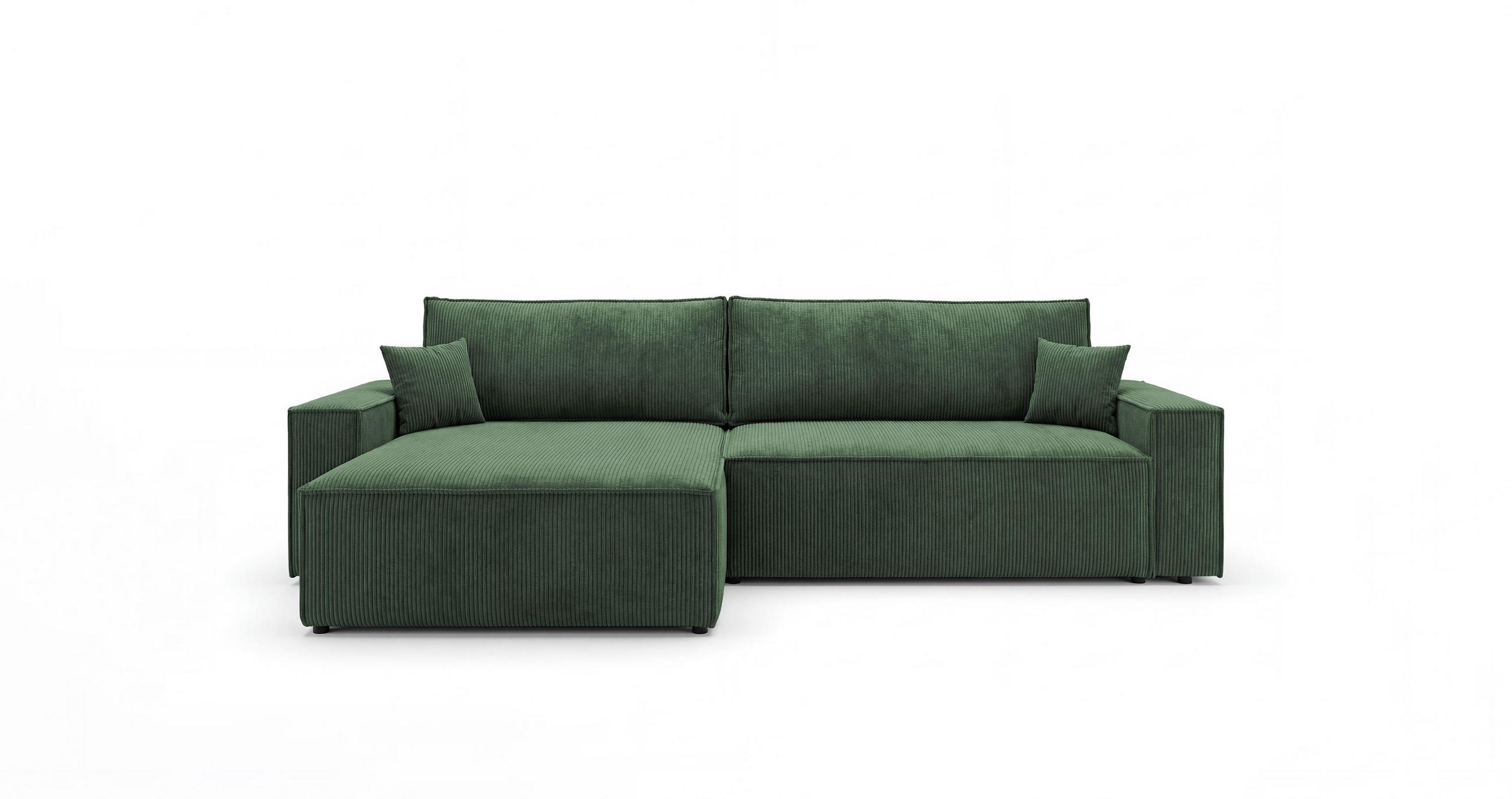 ECKSOFA VIENNA links grün Cord Poso 14 - Schlaffunktion, Bettkasten - Grün, Textil (285/185cm) - Cornero