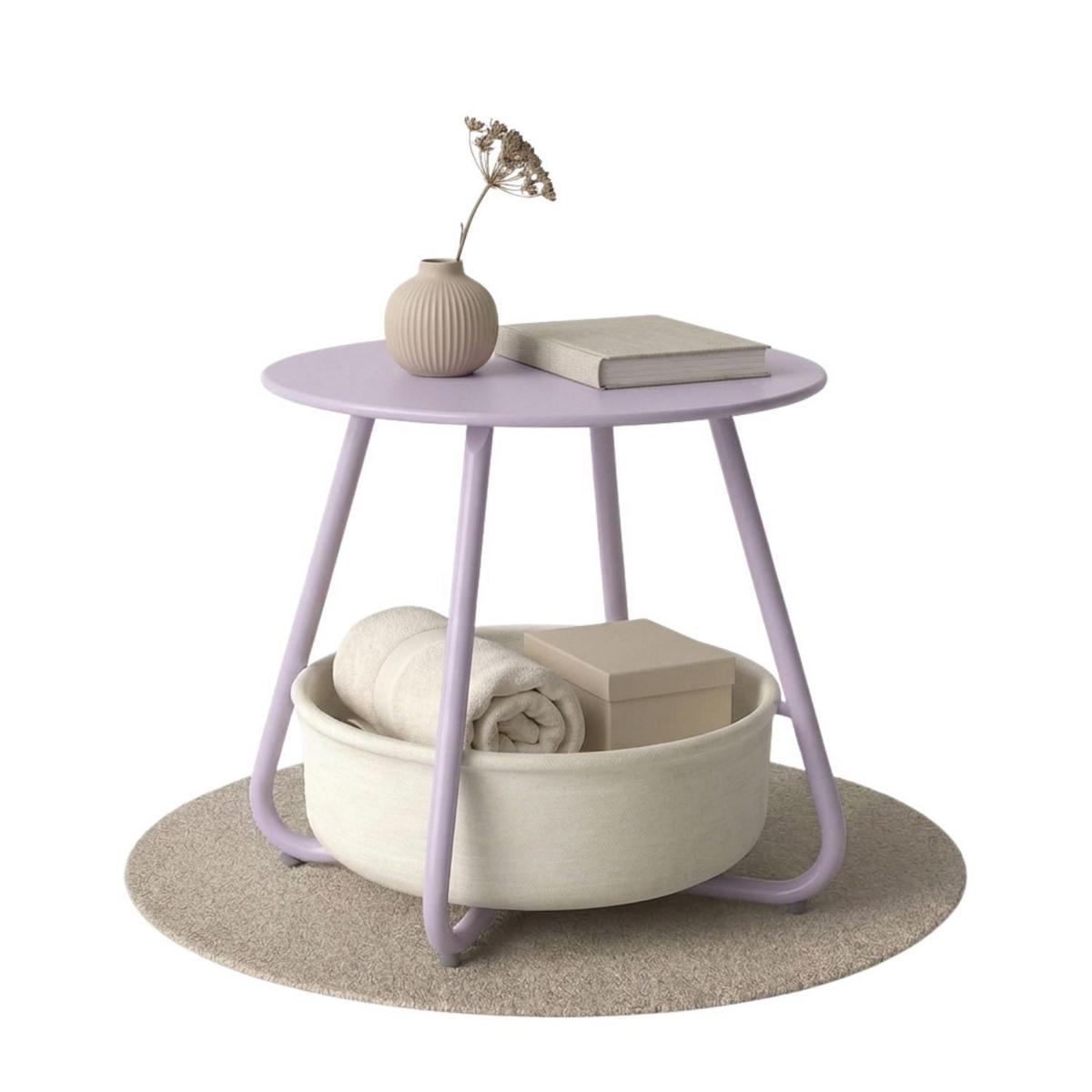 COUCHTISCH KOSI Metall mit Aufbewahrungskorb Canvas Lila - Lila, Metall (50/50/45cm) - Coemo