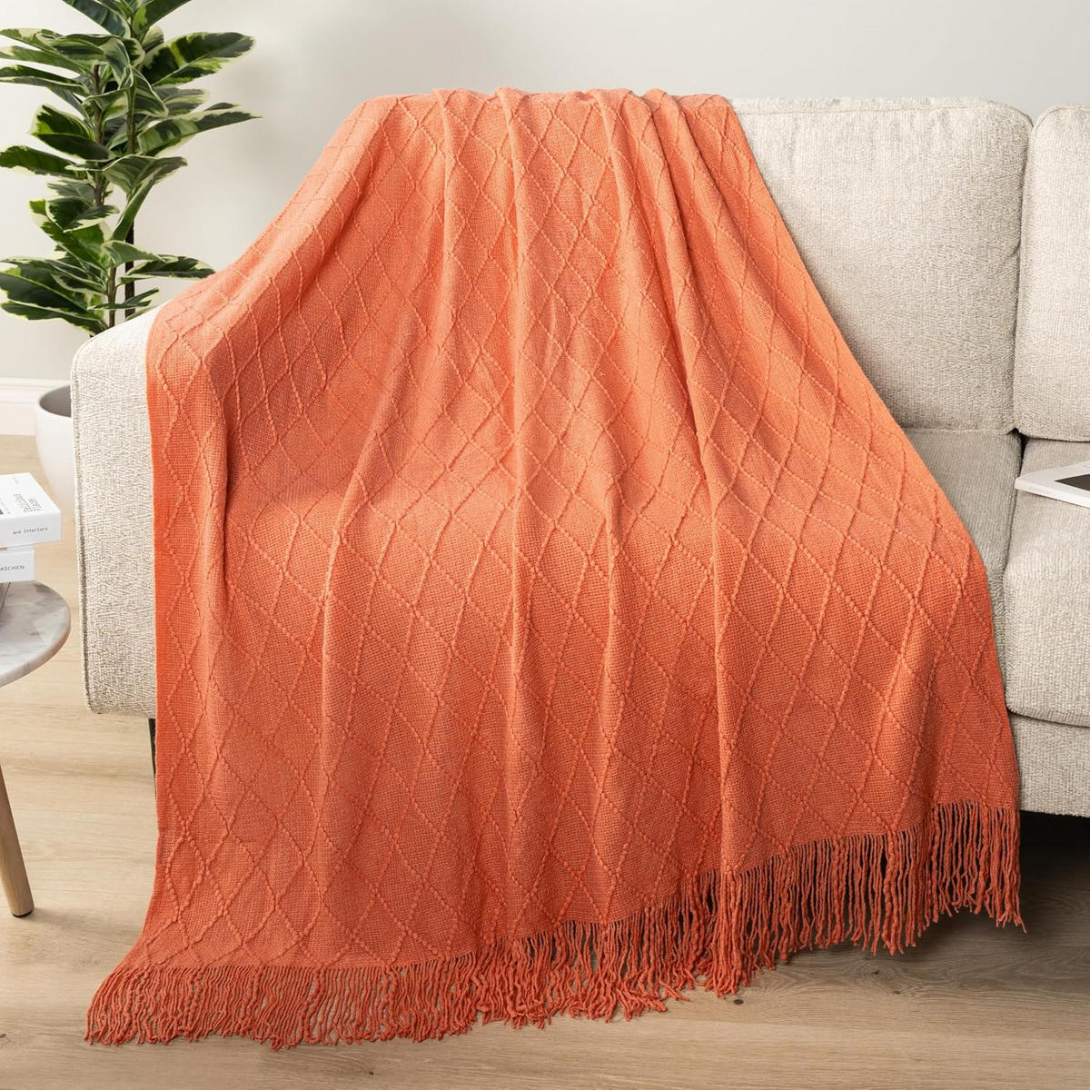 STRICKDECKE - 127 × 180 cm - Dunkelorange - Dunkelorange, Textil (127/180cm)