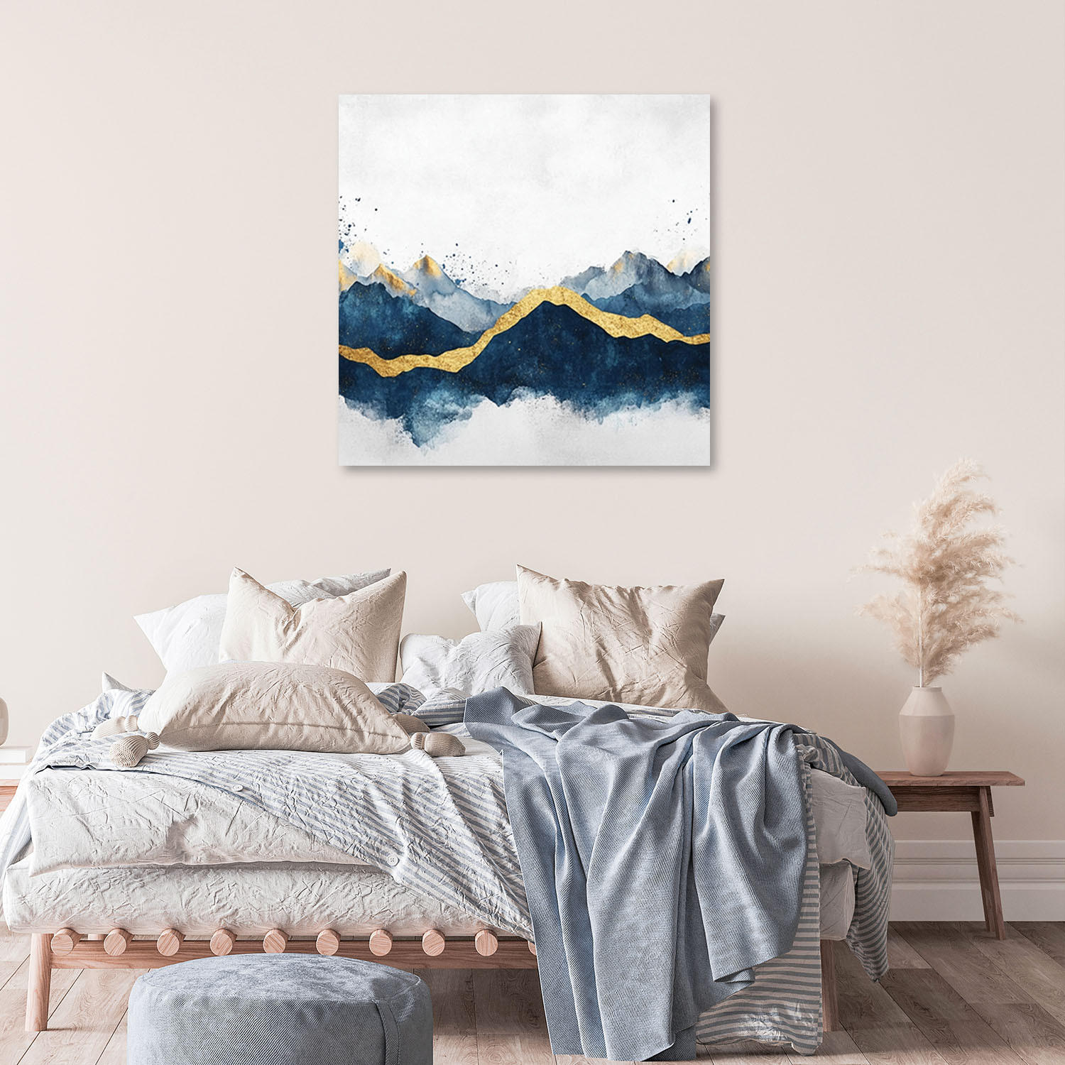LEINWANDBILD Abstraktes Goldblau Modern 60x60cm - Blau, Textil (60/60cm) - Feeby