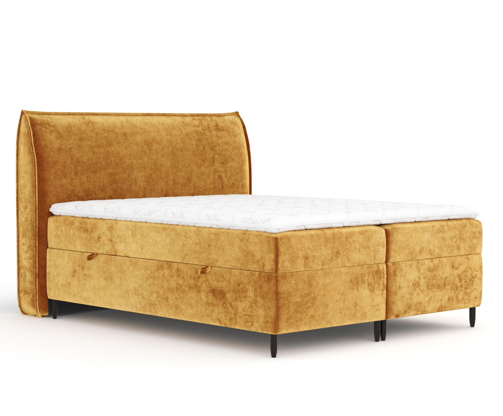 BOXBETT 160/200 cm Corvus, in Honigfarbe, Matratze, Topper, Bettkasten, H3 = fest - Schwarz/Honig, Holz/Holzwerkstoff (160/200cm) - Maison de Reve