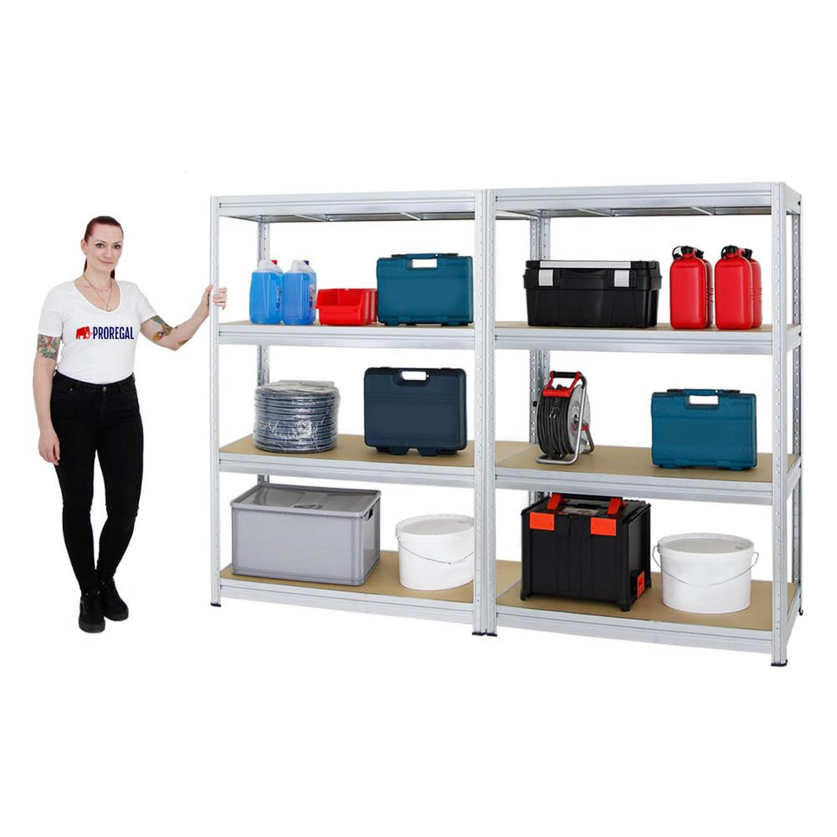 SCHWERLASTREGAL Dino 2er-Set mit 2x 180x120x60 cm Fachlast 600 kg Verzinkt - Silberfarben, Metall (240/180/60cm) - PROREGAL