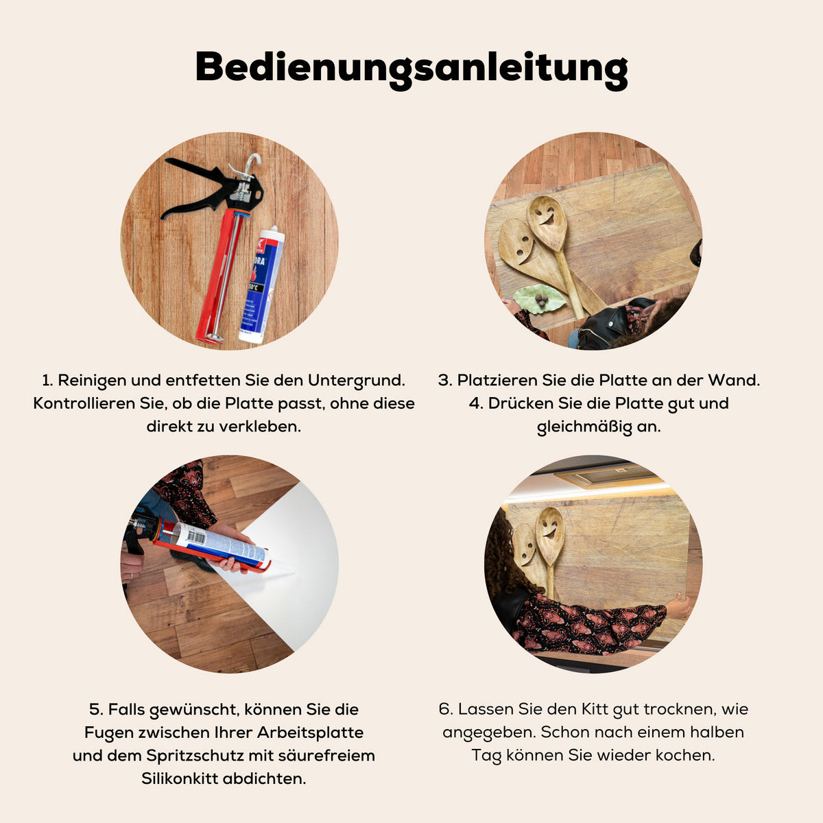 SPRITZSCHUTZ KÜCHE Holz - Löffel - Braun - Smiley 70x50 cm - Hellbraun, Metall (70/0.3/50cm) - MuchoWow