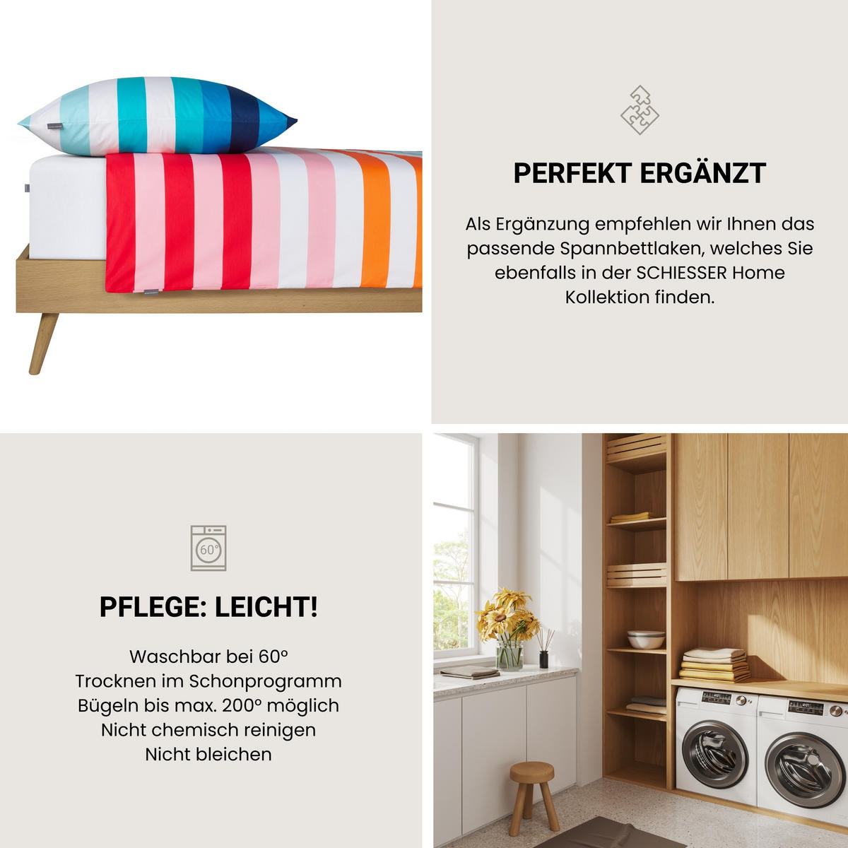 BETTWÄSCHESET Happy Stripe - Renforcé - 2-teilig - 135 x 200 cm - Türkis - Türkis, Textil (135/200cm) - SCHIESSER