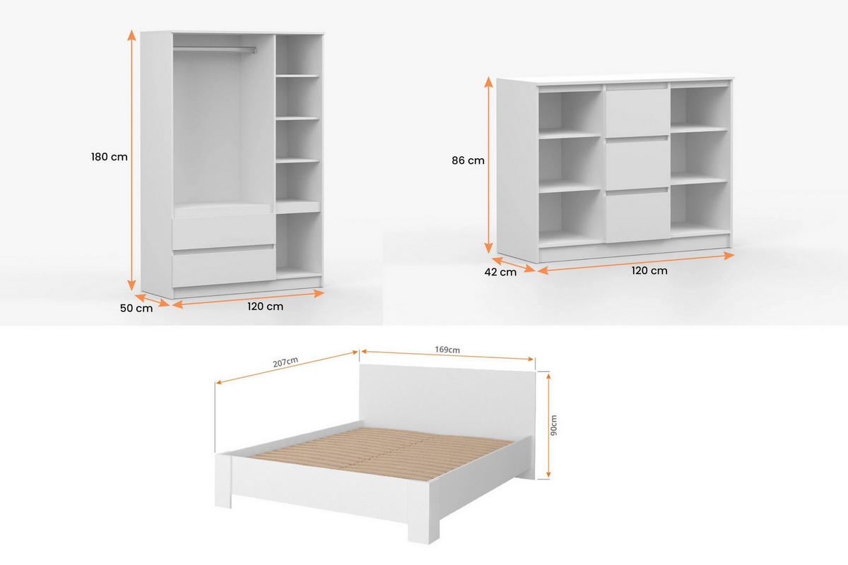 JUGENDZIMMER-SET SIMO G 3-teilig in Weiß - Weiß, Holzwerkstoff (409/180/207cm) - Deine Möbel 24