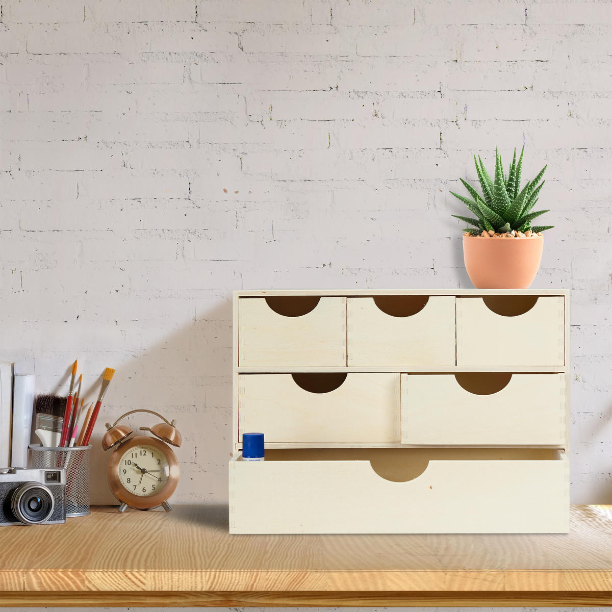 ZÁSUVKOVÝ box - krémová, drevo/kompozitné drevo (40/28/20cm) - Relaxdays