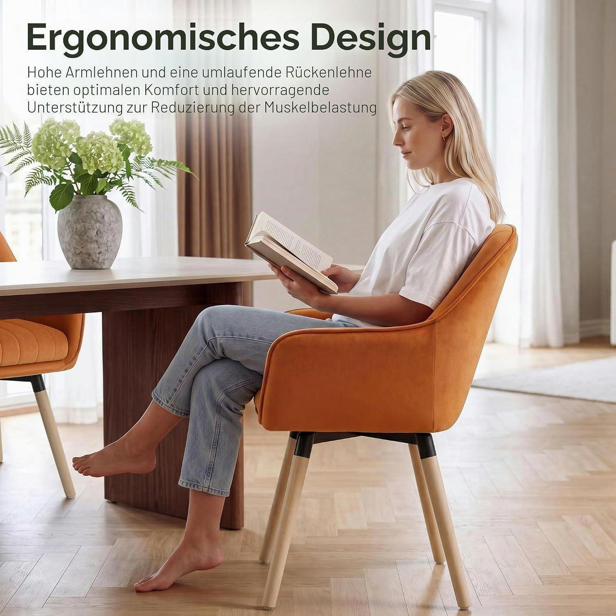 ESSZIMMERSTUHL 2er Set Samt Braun 360° drehbar - Orange, Textil (47.7/84.5/46.5cm)