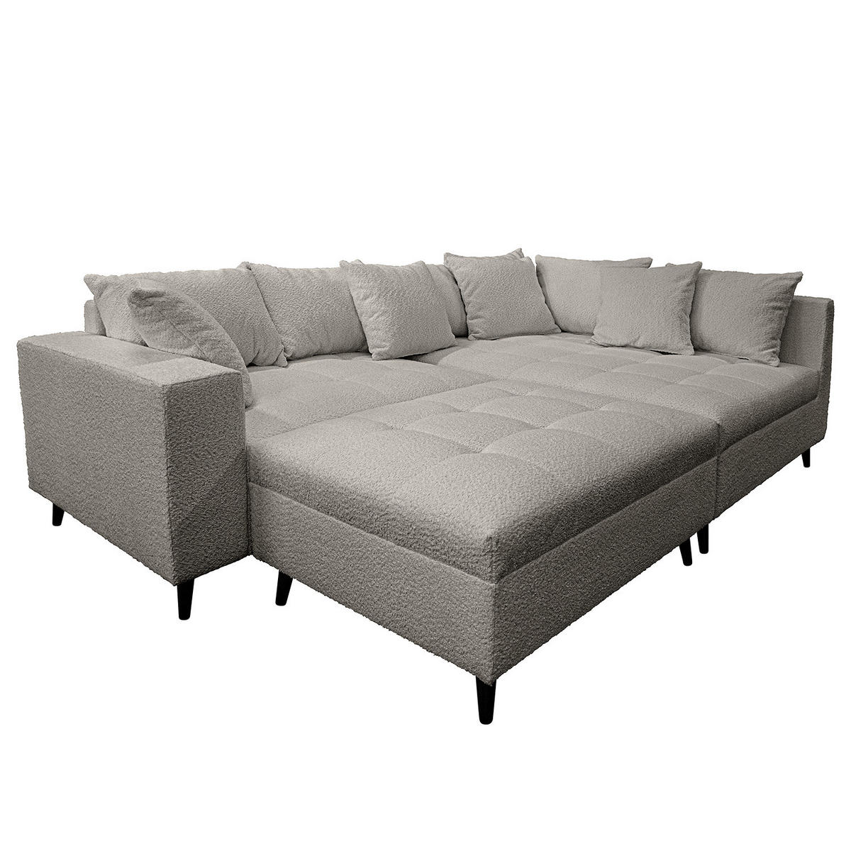 ECKSOFA mit Ottomane und Hocker - Dunkelgrau/Schwarz, Birkenholz/Textil (247/174cm) - home24