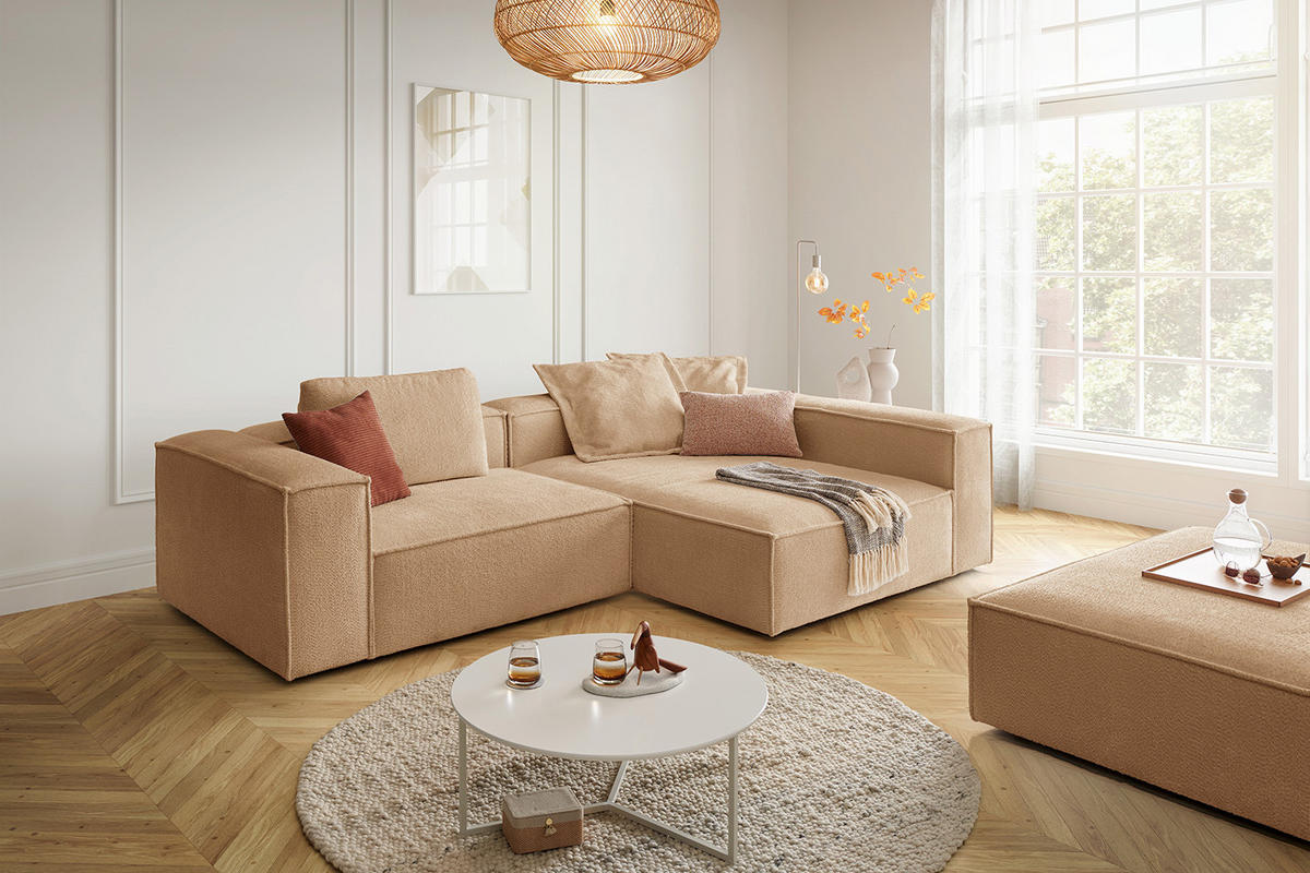 ECKSOFA CARMO Braun Flachgewebe - Dunkelbraun/Schwarz, Kunststoff/Textil (306/191cm) - KAWOLA