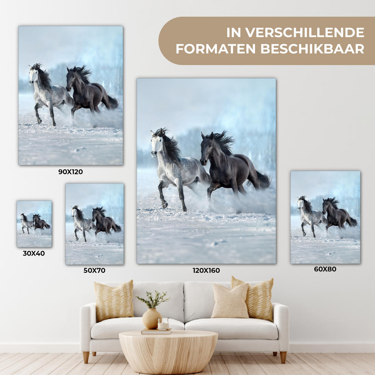 LEINWANDBILD Pferde - Winter - Tiere - Natur - Schnee Room Decor 30x40 cm - Anthrazit, Textil (30/40cm) - MuchoWow