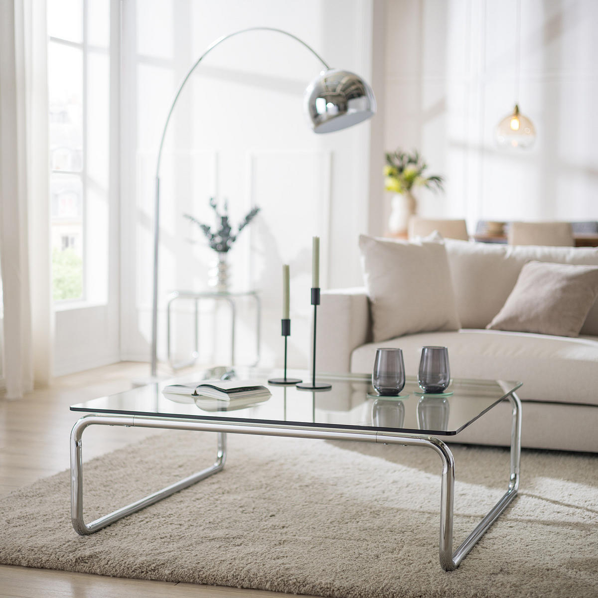 COUCHTISCH - Glas / Metall - Chrom - Chromfarben, Glas/Metall (100/100/35cm) - home24
