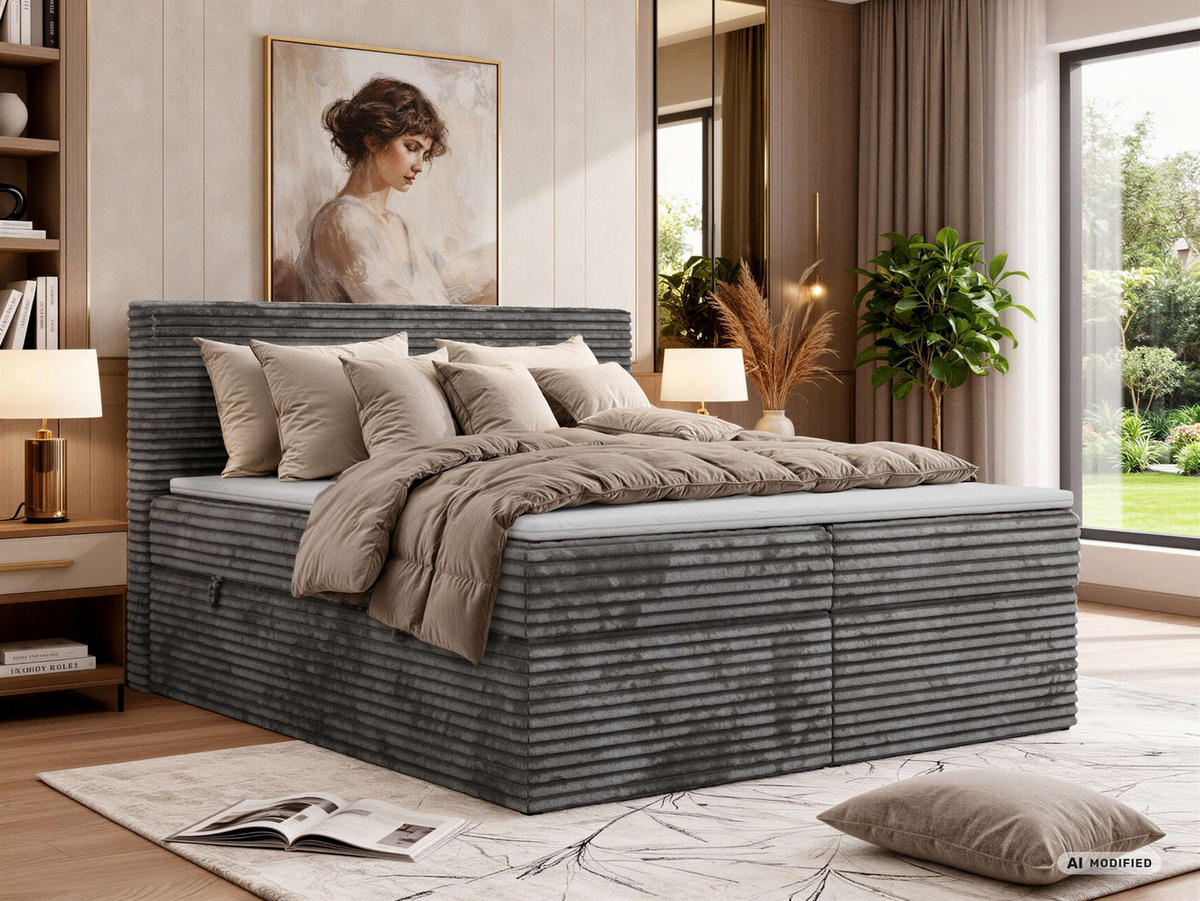 KONTINENTÁLNÍ POSTEL TILION 140/200 - Šedá Manšestr - Topper T25 - H4 - šedá/černá, textil/plast (140/200cm) - MKS