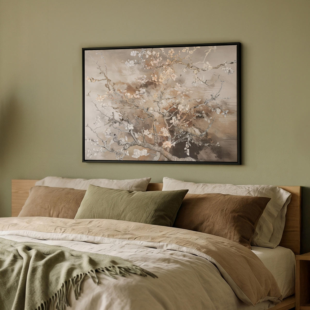 LEINWAND Bilder mit Rahmen - Mandelblüte - Kunst - Van Gogh - Beige - Abstrakt - 70x50 - Braun, Textil (70/50cm) - MuchoWow