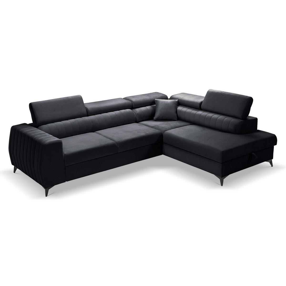 ECKSOFA PIERO L Rechts mit Schlaffunktion 195x125 Velours Dunkelgrau - Dunkelgrau/Schwarz, Holz/Textil (203/268cm) - Muffo