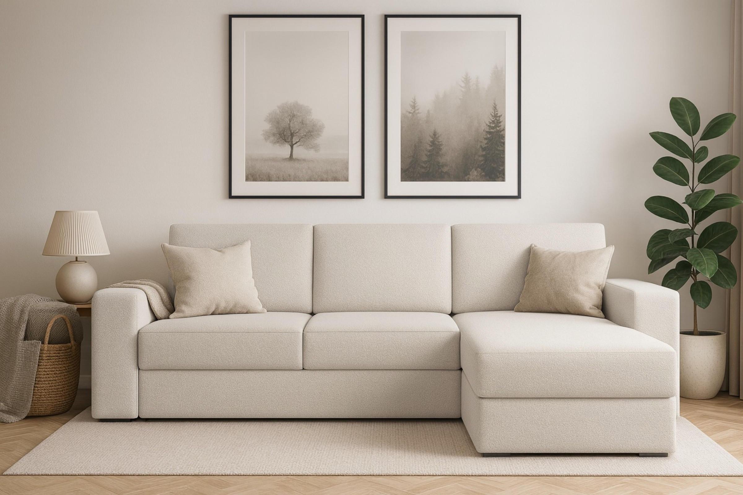 ECKSOFA TOCO L 240x145 cm in Boucle Ecru rechts - Hellgrau, Holz/Holzwerkstoff (240/145cm) - Deine Möbel 24