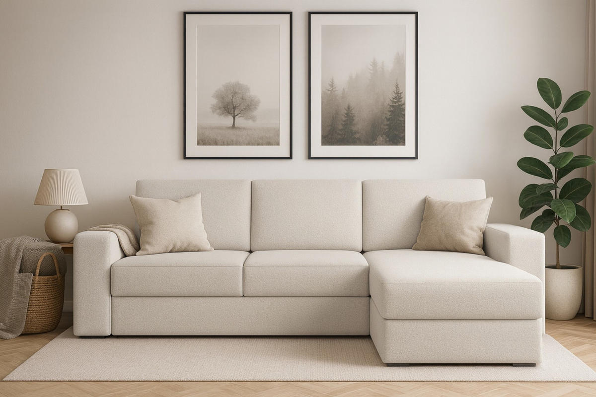 ECKSOFA TOCO L 240x145 cm in Boucle Ecru rechts - Hellgrau, Holz/Holzwerkstoff (240/145cm) - Deine Möbel 24