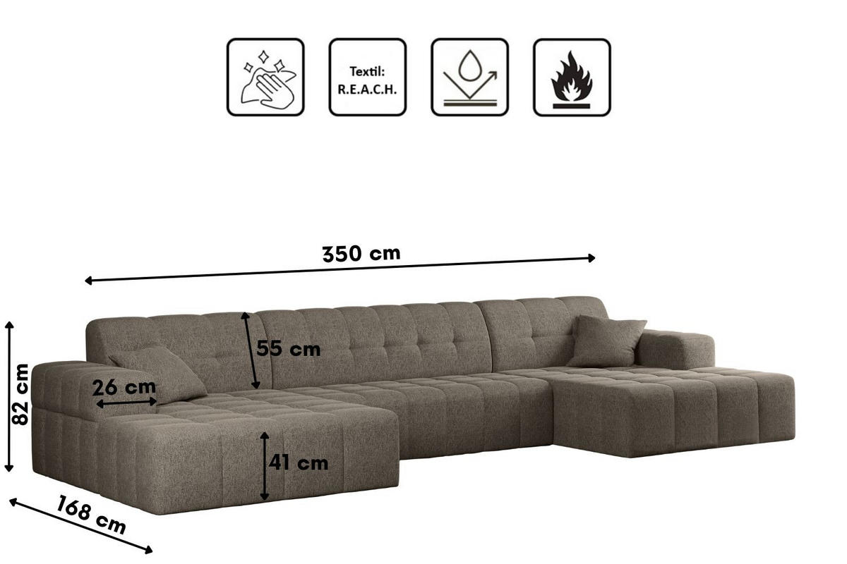ECKSOFA U-form Wohnzimmer NIMES Stoff VERITA Dunkelbeige - Schlammfarben, Holz/Textil (350/168cm) - Kaiser Möbel