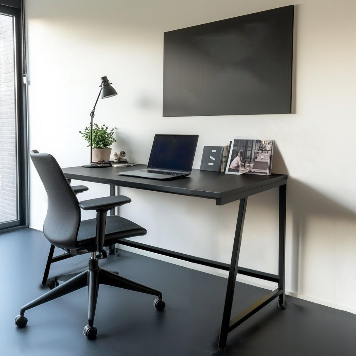 SCHREIBTISCH Metall Holzoptik Schwarz stabil 100x50x75 cm - Schwarz, Holzwerkstoff/Metall (50/100/75cm) - Begryf