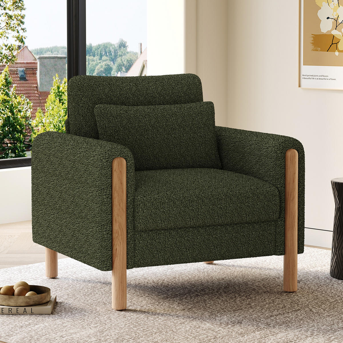 LOUNGESESSEL Teddy abnehmbares Sitzkissen 87/83/88,5 cm Grün - Grün, Textil (83/88.5/87cm) - Redom