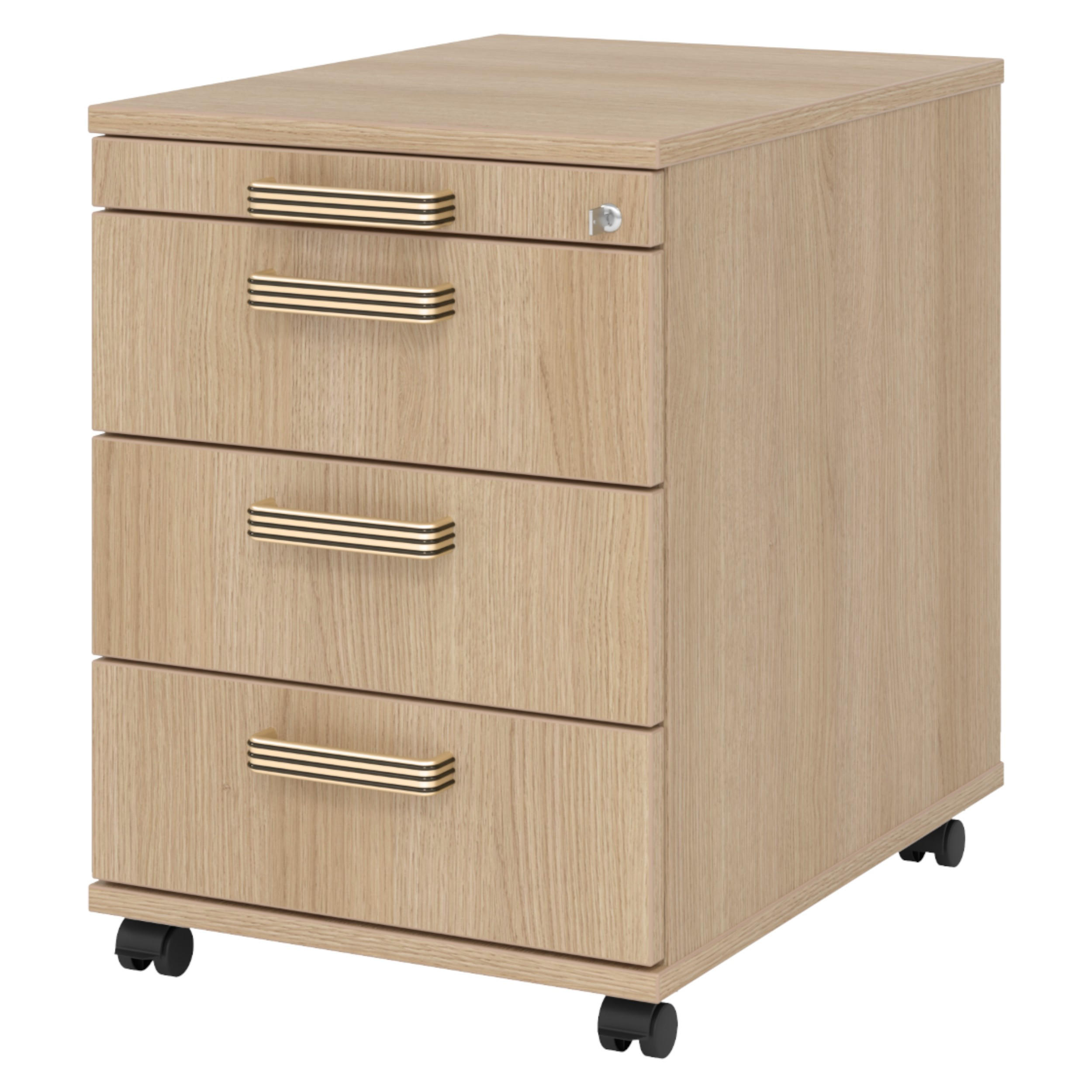 ROLLCONTAINER - 3 Materialschubladen 58/42,8/59 cm in Eichefarben Streifengriff (Kunststoff) - Eichefarben, Holzwerkstoff (42.8/59/58cm) - bümö