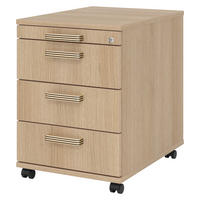 ROLLCONTAINER - 3 Materialschubladen 58/42,8/59 cm in Eichefarben Streifengriff (Kunststoff) - Eichefarben, Holzwerkstoff (42.8/59/58cm) - bümö