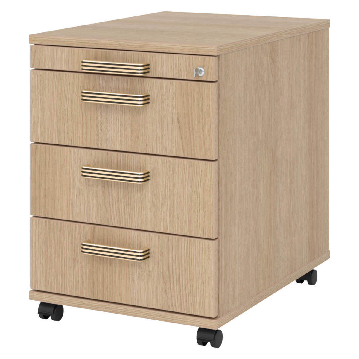 ROLLCONTAINER - 3 Materialschubladen 58/42,8/59 cm in Eichefarben Streifengriff (Kunststoff) - Eichefarben, Holzwerkstoff (42.8/59/58cm) - bümö