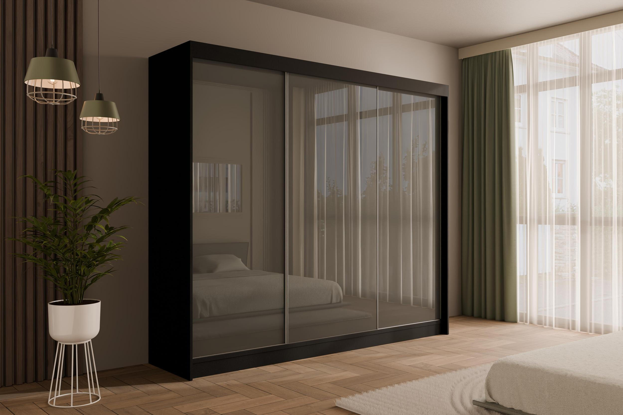 KLEIDERSCHRANK PEKA - 250 cm - Schwarz|Grau - Schwarz/Grau, Holzwerkstoff (250/215/61cm) - ALTDECOR