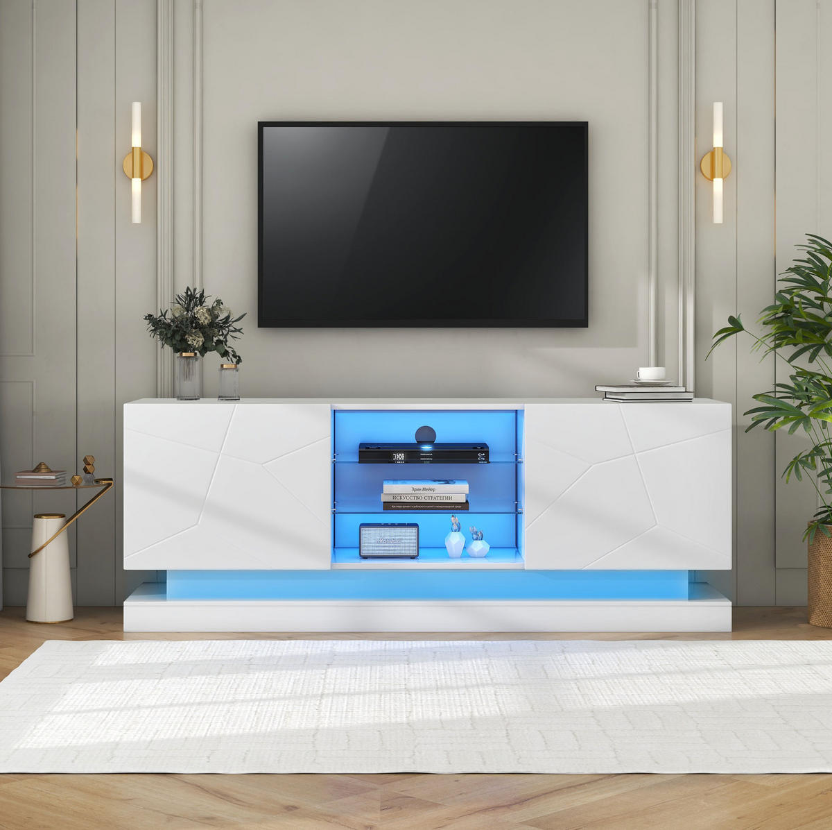 TV-LOWBOARD 160/38,5/60 cm mit Kabeldurchlass und Soft-Close - Weiß, Holzwerkstoff (160/60/38.5cm) - BEAOK