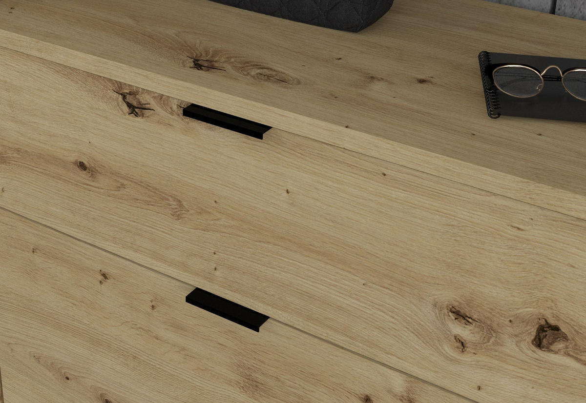 GARDEROBEN-SET Eiche Artisan 152 cm, Komplettset mit Spiegel - Schwarz/Eiche Artisan, Glas/Holzwerkstoff (152/193/34cm) - Inn.Furn