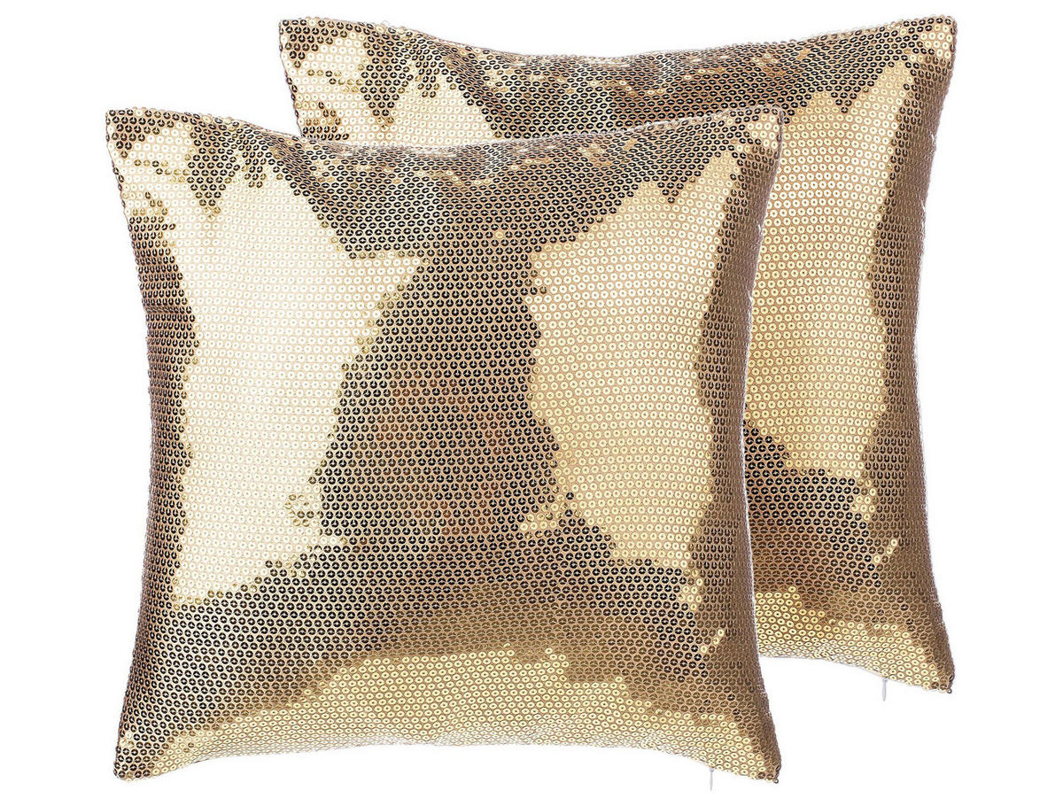 DEKOKISSEN 2er-Set Gold 45/45 cm Aster - Goldfarben, Textil (45/45cm) - Beliani