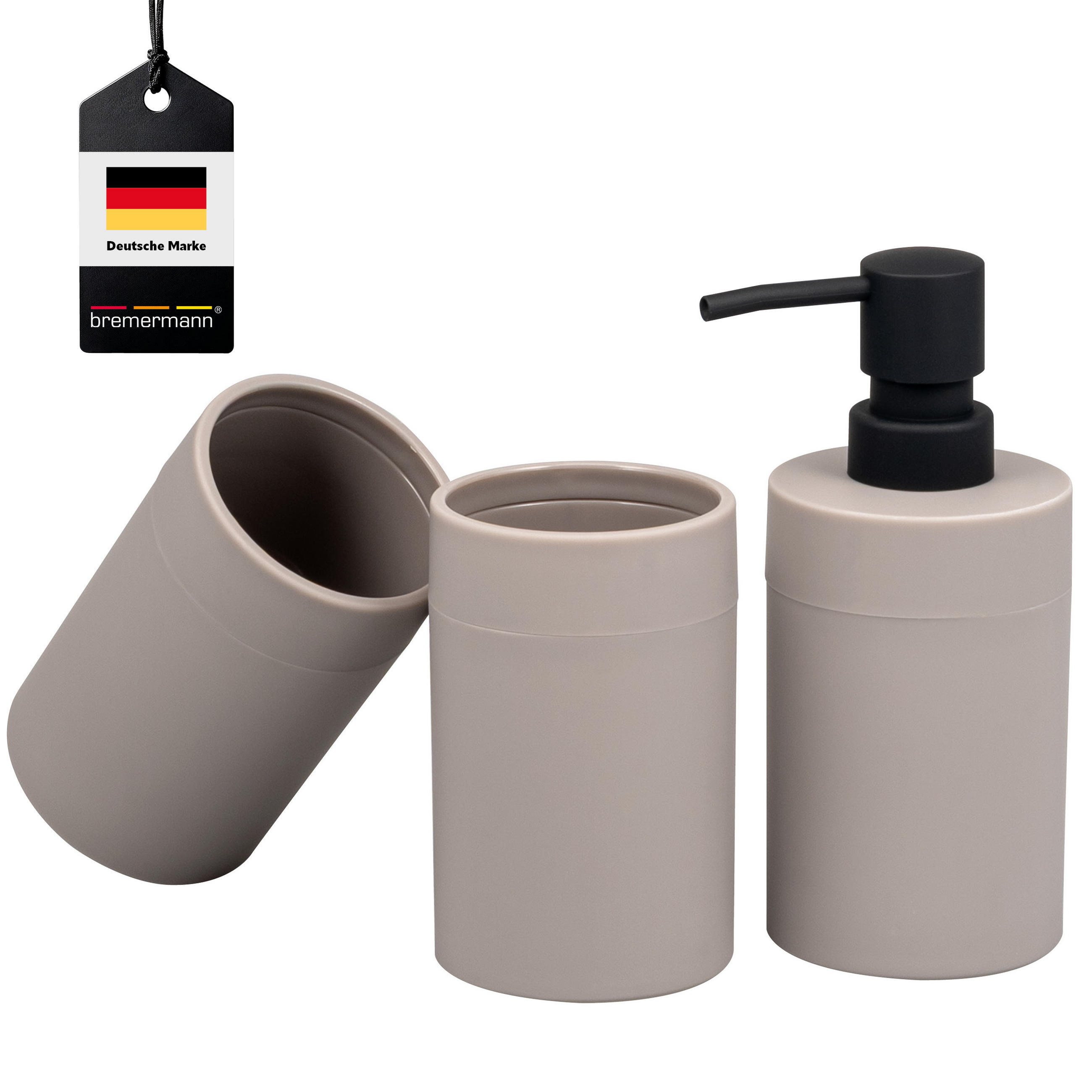 BADEZIMMER-SET SAVONA, Soft-Touch, taupe, rund - Taupe, Kunststoff (9/16/7cm) - bremermann