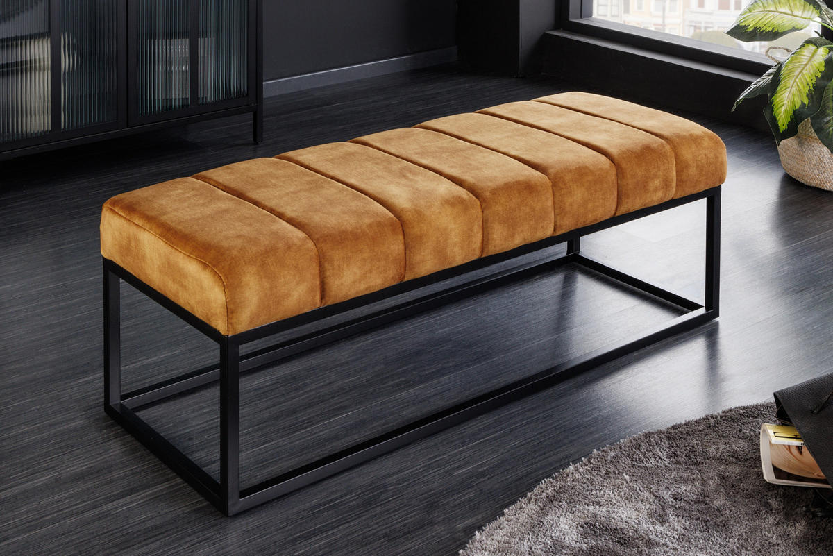 SITZBANK PETIT BEAUTÉ Samt Senfgelb 110 cm - Gelb/Schwarz, Textil/Metall (108/40/40cm) - riess-ambiente