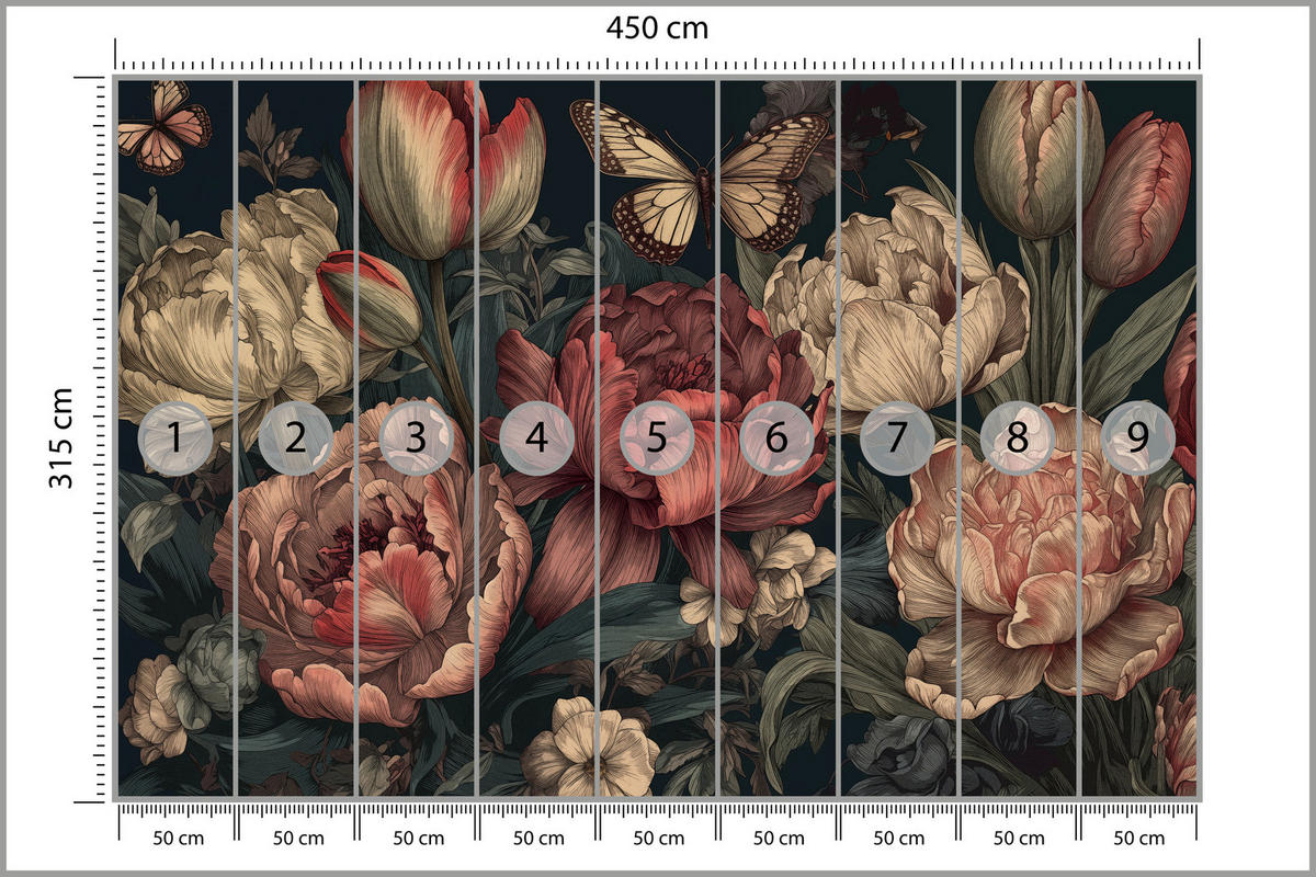 FOTOTAPETE Vintage Blumen Pfingstrosen Natur 450x315 - Gelb/Beige, Papier (450/315cm) - Muralo