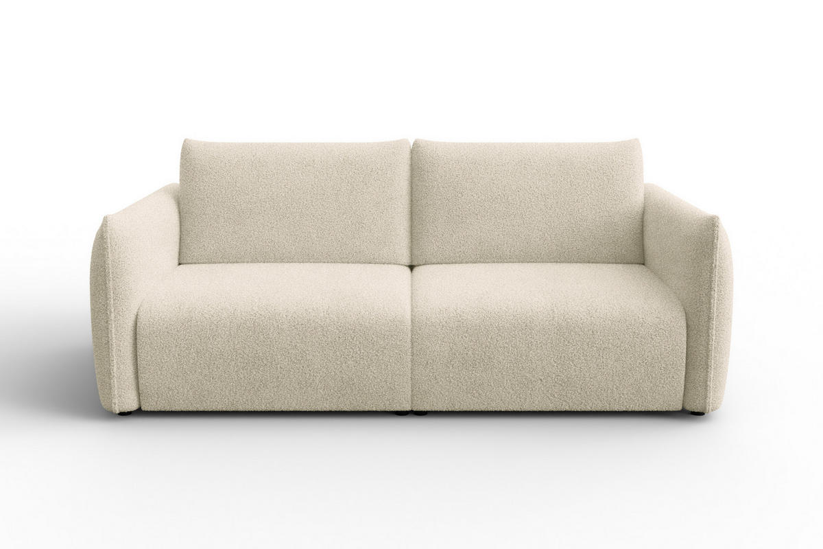 SOFA TAUER 3-Sitzer, Bouclé-Stoff ecru - Ecru/Schwarz, Holz/Textil (206/84/112cm) - Courtois Laville