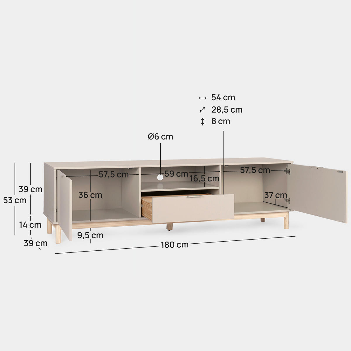 TV-ELEMENT Elian Grau 180 cm x 53 cm - Grau, Holzwerkstoff (180/53/39cm) - Klast Home