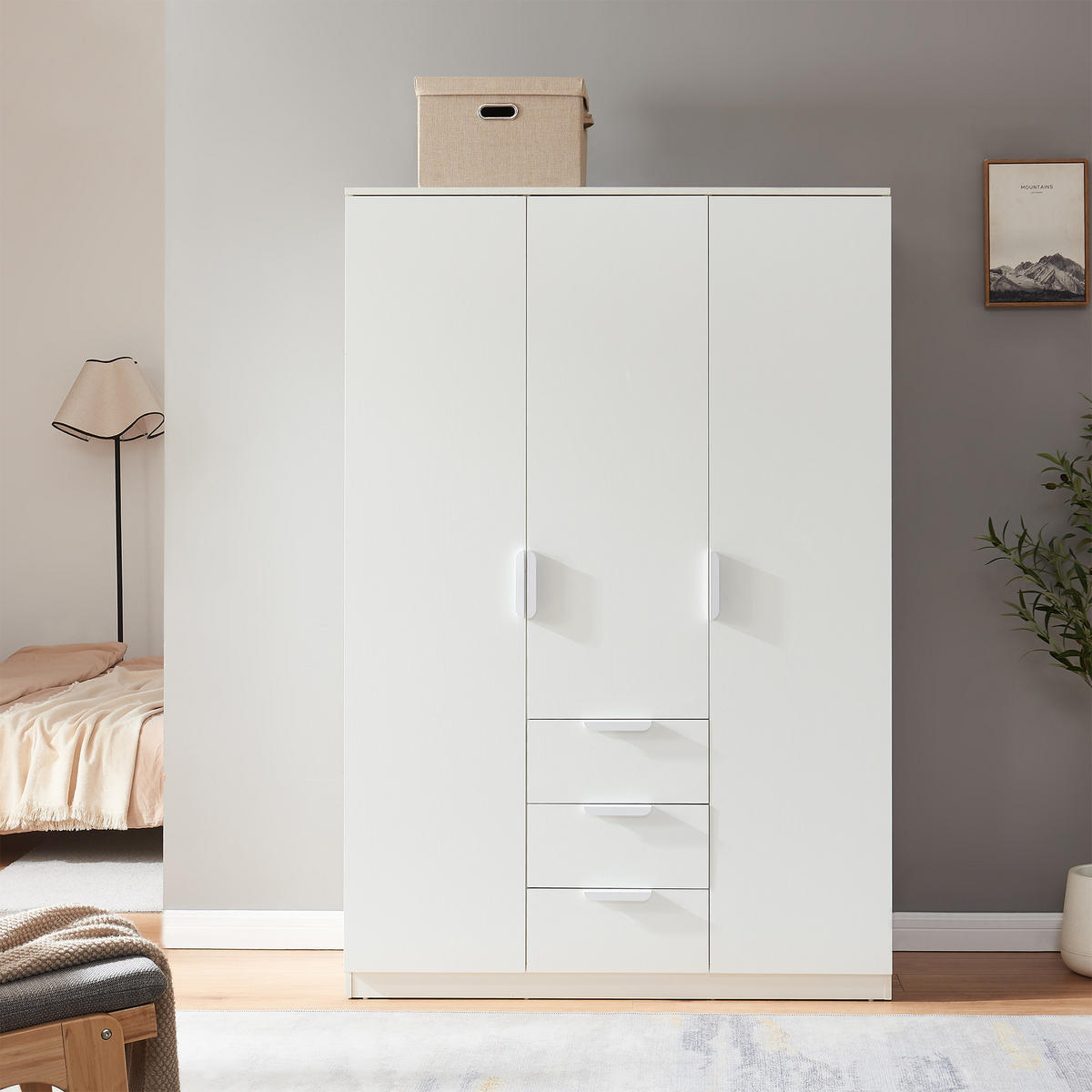 KLEIDERSCHRANK Eiselfing - Weiß, Holzwerkstoff (120/176/52cm) - [en.casa]