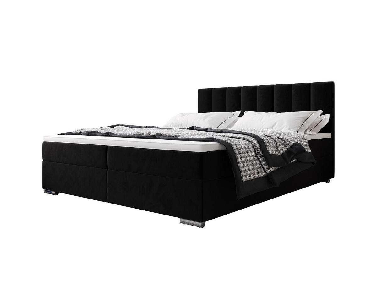 BOXBETT ZILANO 2 mit Matratze H3 und Topper 140x200 Itaka 15 - Schwarz, Holz/Textil (140/200cm) - Bedante